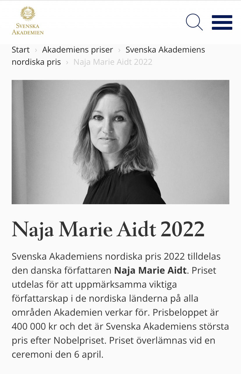 فوز الكاتبة نايا ماريا آيت بجائزة الأكاديمية السويدية الاسكندنافية 2022