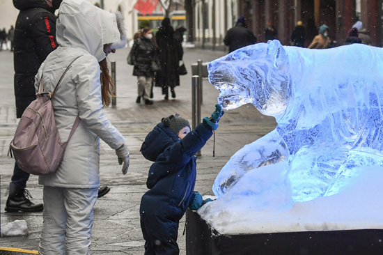 طفل يستمتع بالنمر الثلجي