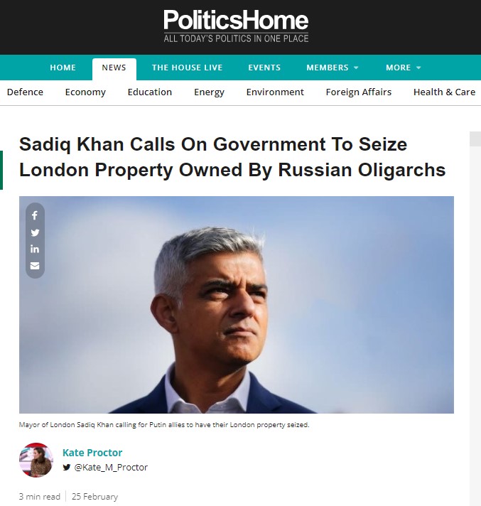 تصريحات عمدة لندن على موقع politics home