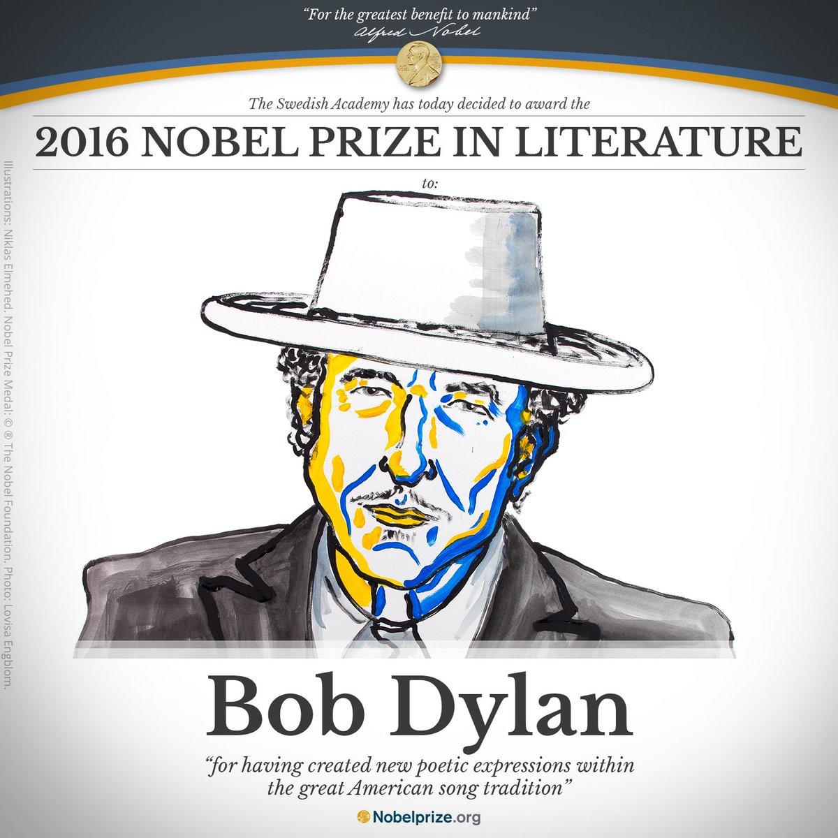 فوز بوب ديلان بجائزة نوبل للآداب عام 2016