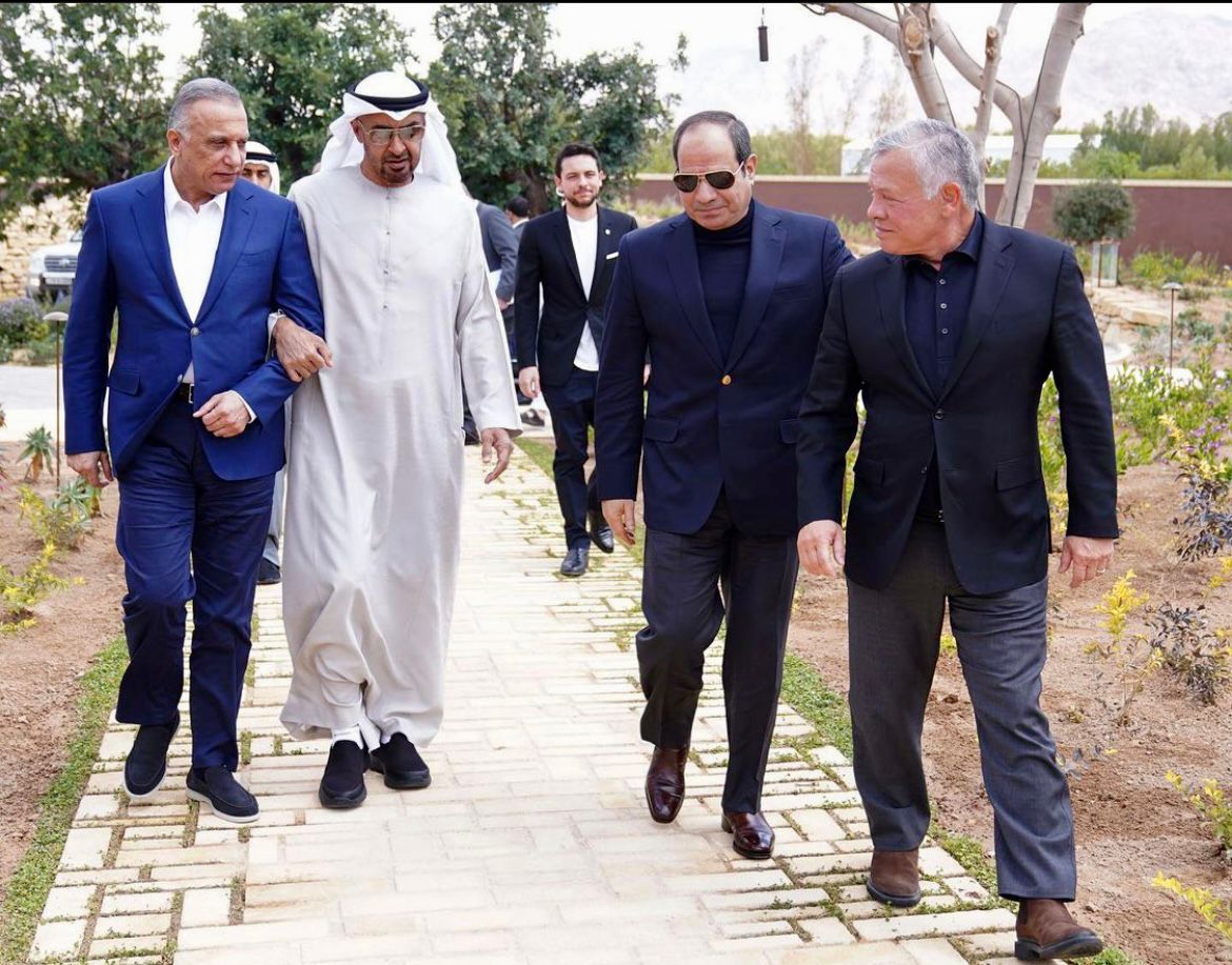 الرئيس السيسي وعاهل الأردن وبن زايد والكاظمي يلتقون في العقبة