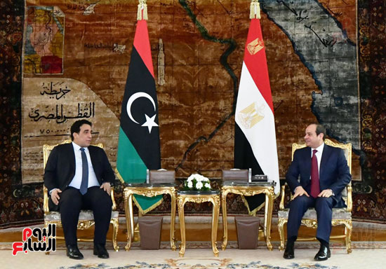 الرئيس عبد الفتاح السيسي ومحمد المنفي رئيس المجلس الرئاسي الليبي (2)