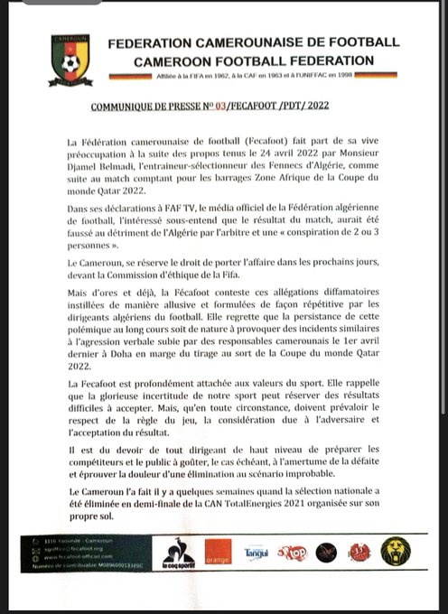 بيان الاتحاد الكاميروني 1
