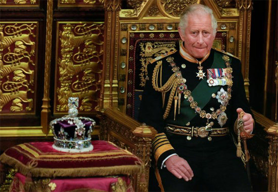 الأمير تشارلز يجلس بجانب تاج الملكة أثناء الافتتاح الرسمي للبرلمان