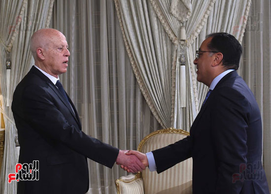 الرئيس قيس سعيد، رئيس الجمهورية التونسية والدكتور مصطفى مدبولى، رئيس مجلس الوزراء (12)