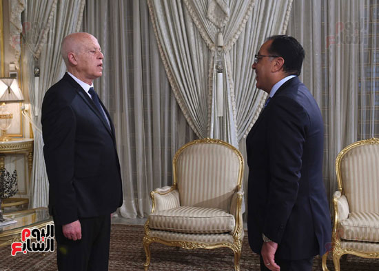 الرئيس قيس سعيد، رئيس الجمهورية التونسية والدكتور مصطفى مدبولى، رئيس مجلس الوزراء (1)