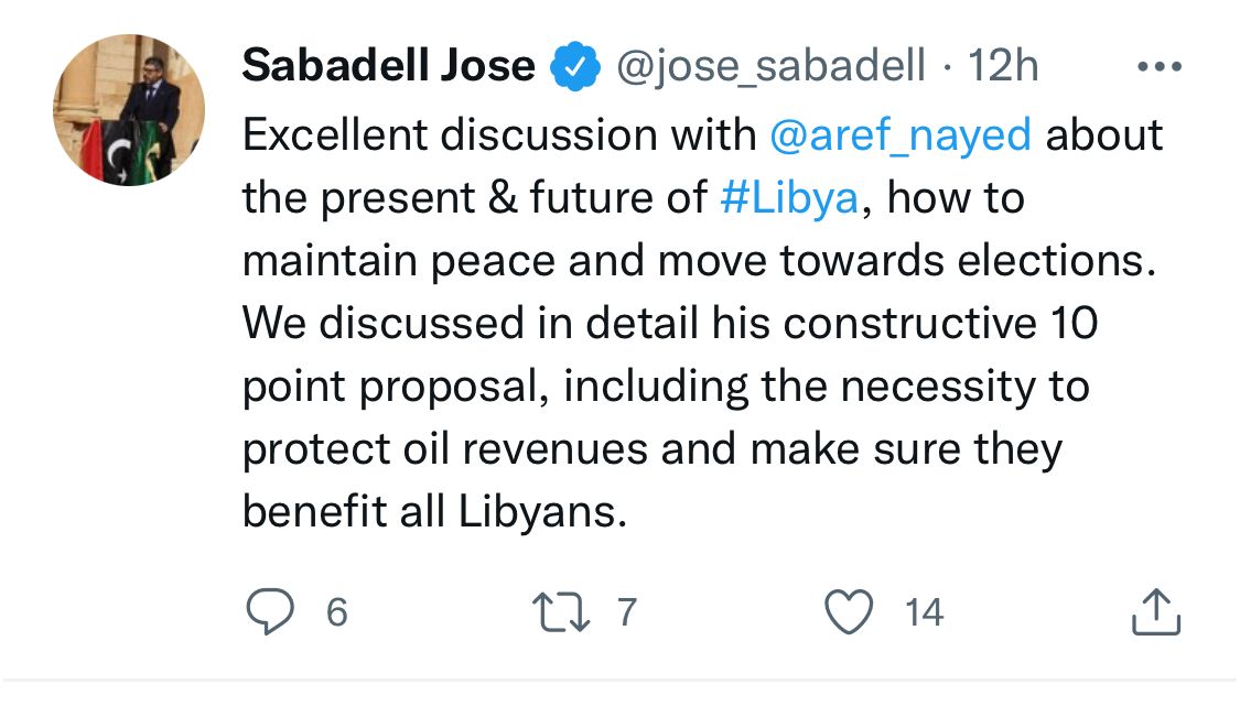 تدوينة رئيس بعثة الاتحاد الأوروبي في ليبيا