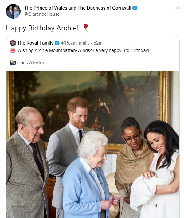 الأمير تشارلز يهنئ حفيده أرتشى ابن الأمير هارى بعيد ميلاده