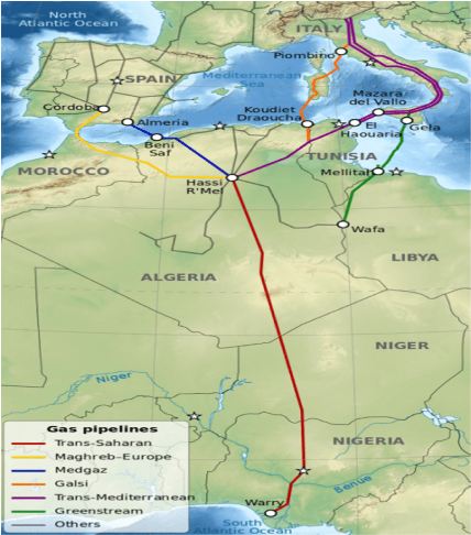 خريطة توضح مسار خط الغاز الجديد