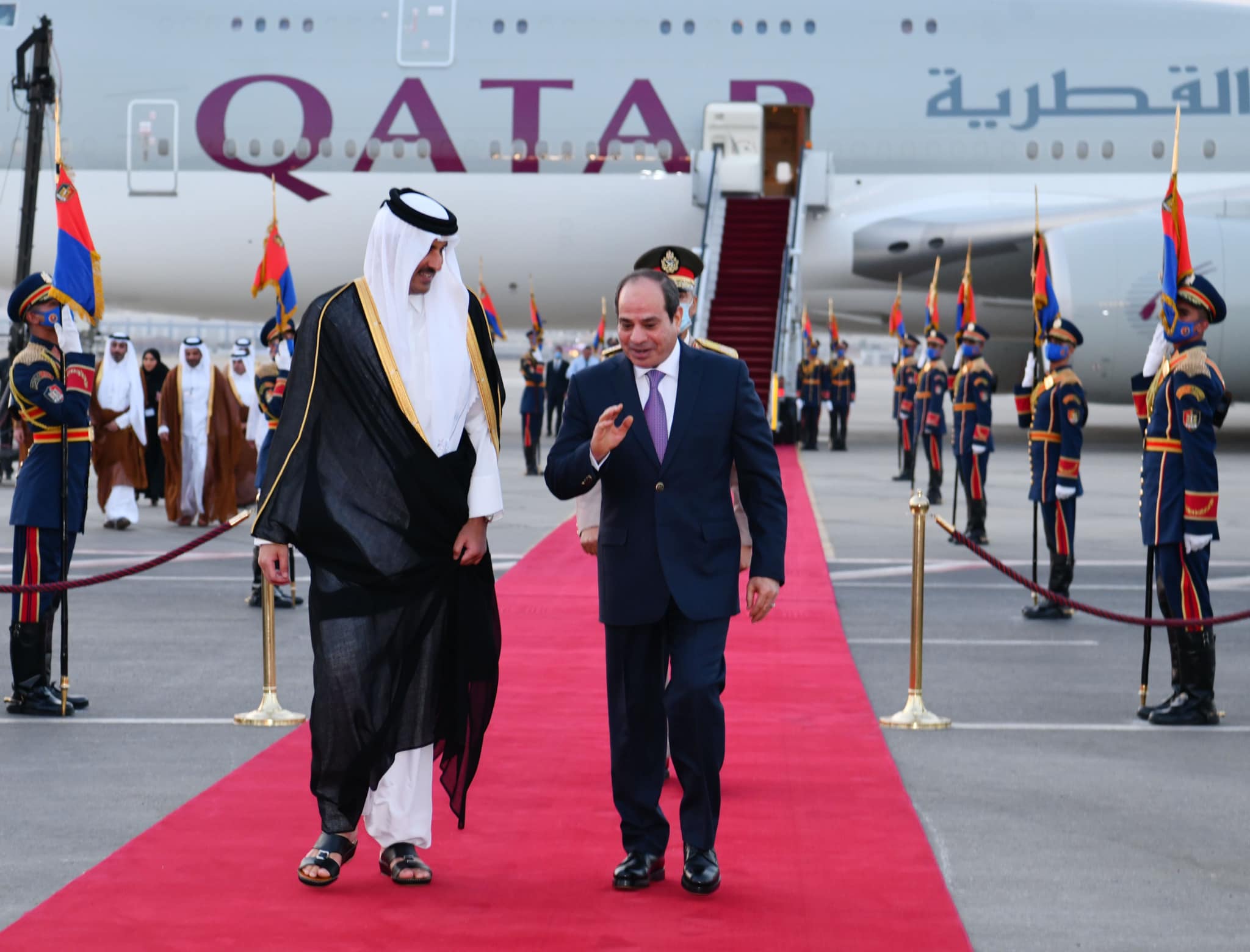 جانب من استقبال الرئيس السيسي لأمير قطر