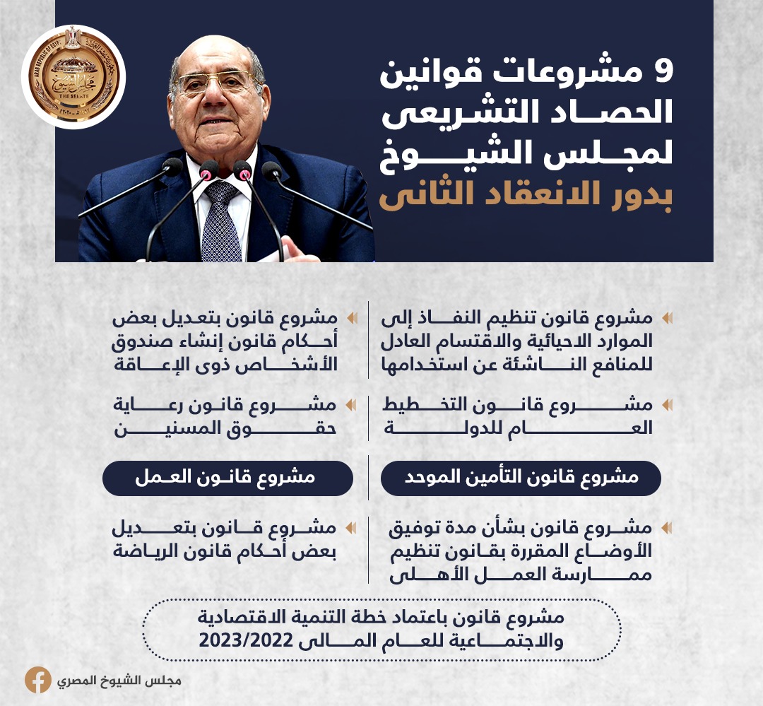 حصاد الشيوخ مشروعات القوانين حصاد الشيوخ مشروعات القوانين