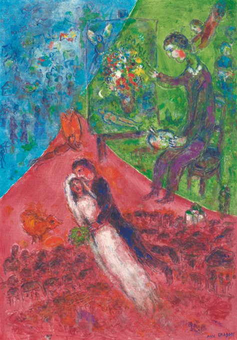 الرسام والعروس ذو الثلاثة ألوان للفنان مارك شاجال