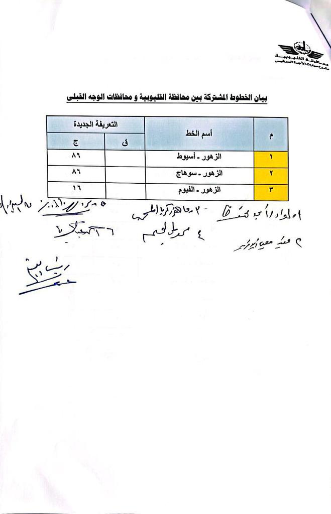 أسعار تعريفة الركوب الجديدة بالقليوبية 5