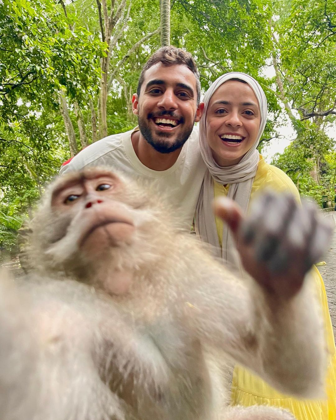 أحمد ريان وزوجته مع القرد