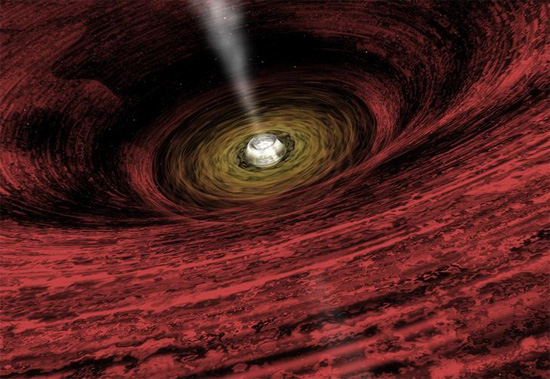 انطباع فنان عن وجود ثقب أسود هائل متنامي يقع في بدايات الكون