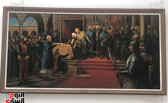 لوحة-فنية-زيتية-تصور-لحظة-دفع-الملك-لويس-التاسع-للفدية-وفك-أسره