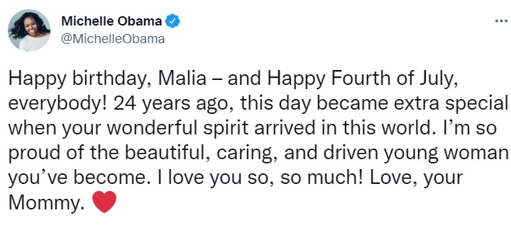 ميشيل أوباما تحتفل بعيد ميلاد ابنتها
