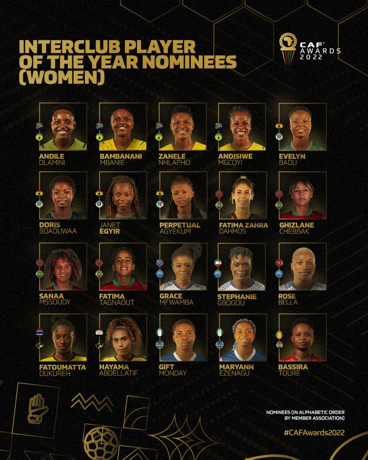 قائمة اللاعبات المرشحات لجائزة الأفضل في أفريقيا 2022