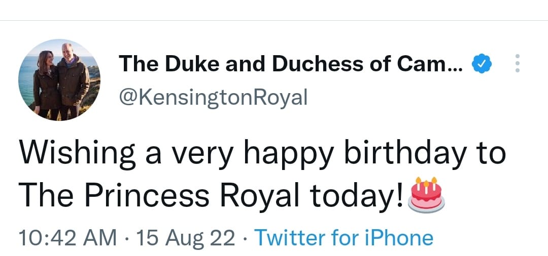 دوق ودوقة كامبريدج يهنئان الأميرة آن بعيد ميلادها