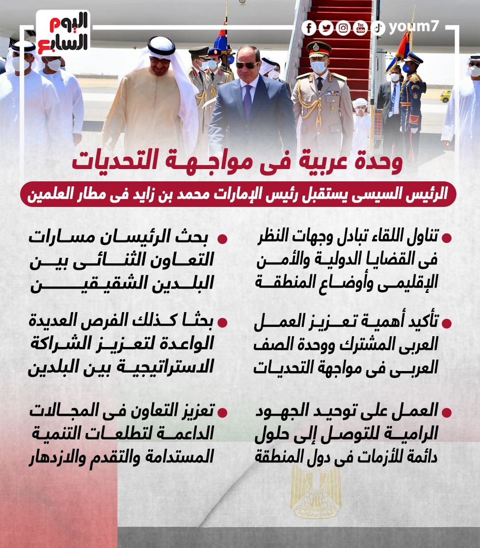 الرئيس السيسى يستقبل رئيس الإمارات بمطار العلمين