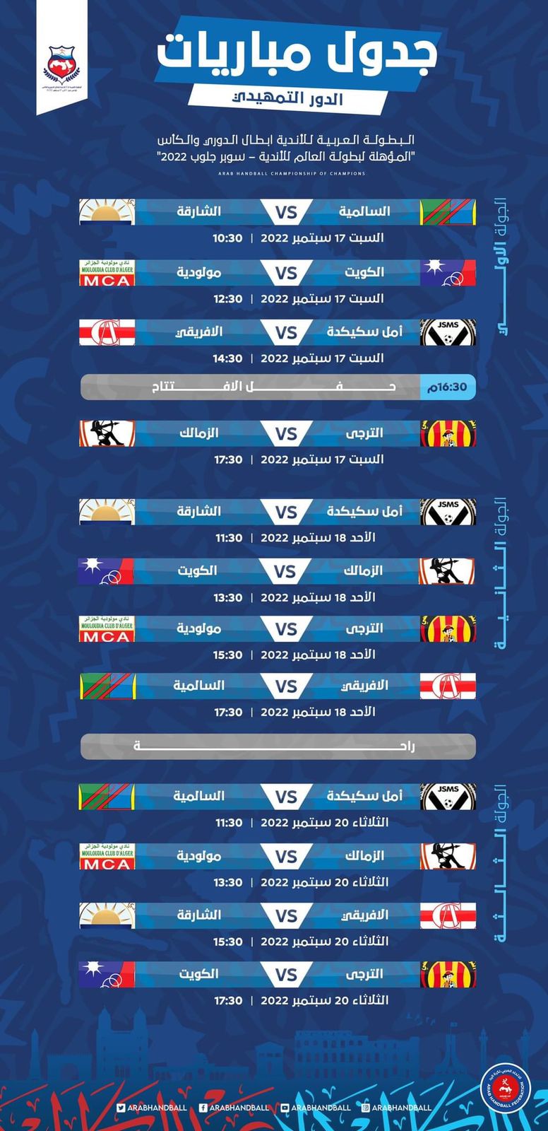 جدول البطولةالعربية