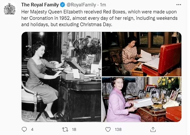 الملكة اليزابيث في لقطات مختلفة امام الصندوق الاحمر
