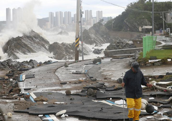 هبوط الأراضي بسبب إعصار كوريا الجنوبية