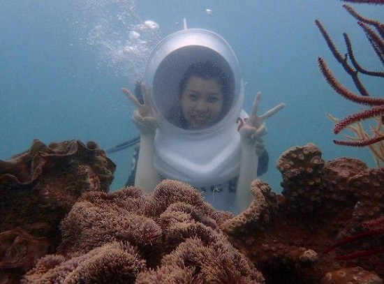 One of the female employees is on a diving trip
