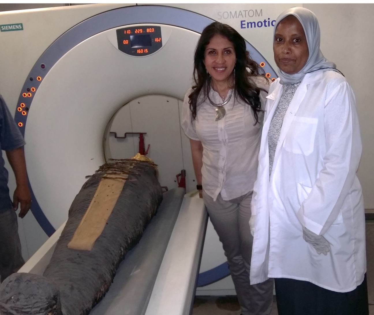 Golden mummy during CT scanning