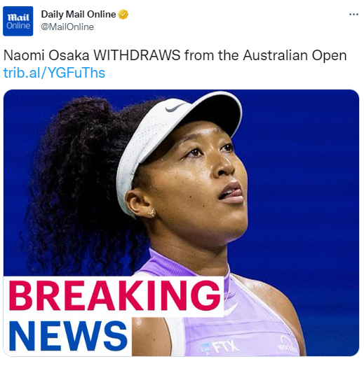 Naomi Osaka withdraws from the Australian Open