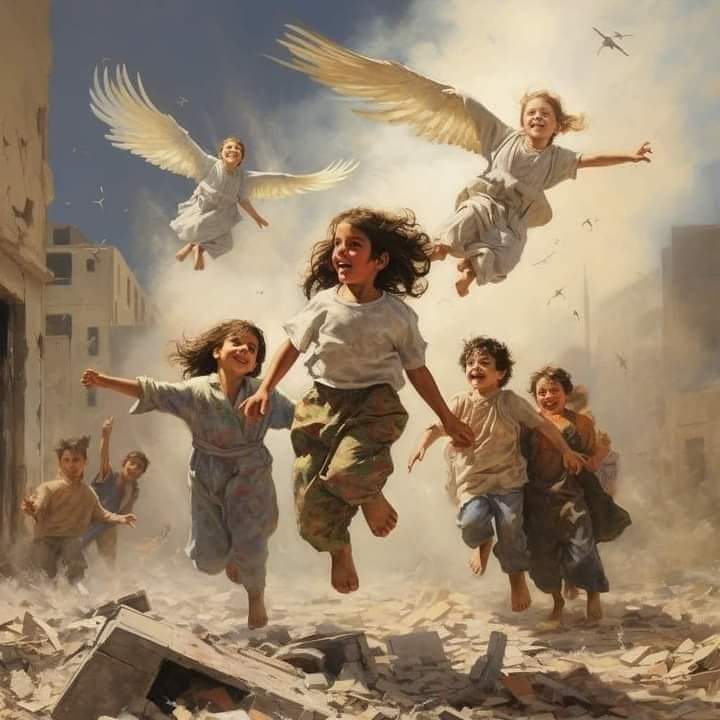 صورة بالذكاء الاصطناعى تجسيد لأطفال غزة على إنهم طيور