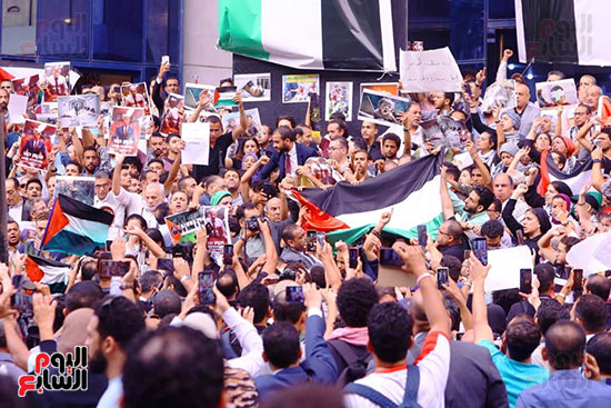 وقفة احتجاجيه تنديدا بجرائم الاحتلال الإسرائيلى على سلم نقابة الصحفيين (10)