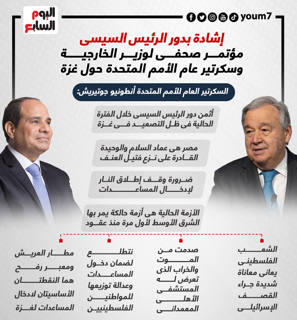 مؤتمر صحفى لوزير الخارجية وسكرتير عام الأمم المتحدة حول غزة