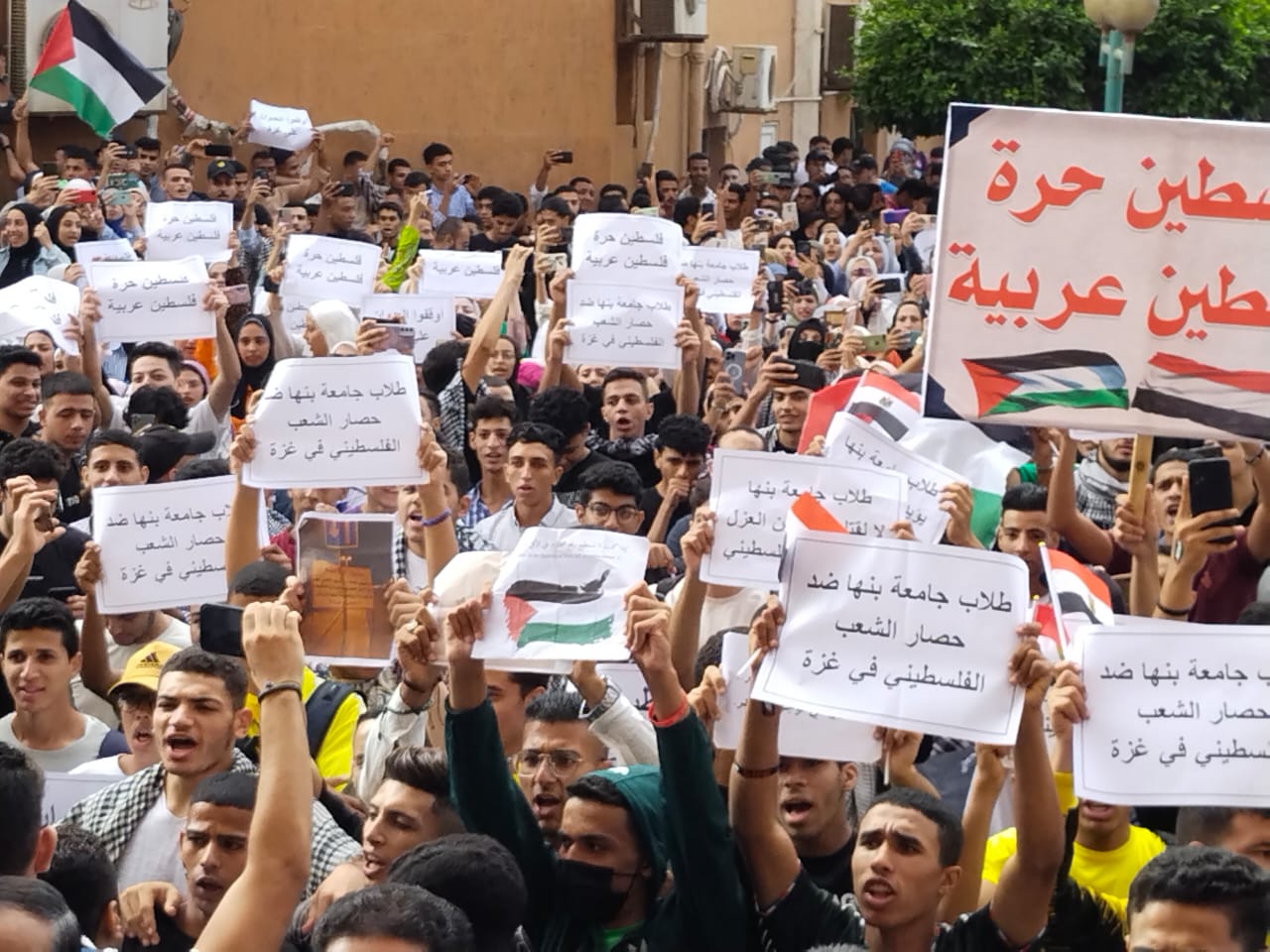 عزف السلامين المصري والفلسطيني بالمسيرة التضامنية فى جامعة بنها (3)