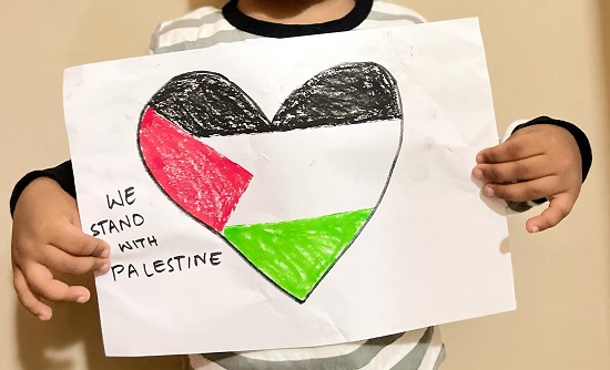 طفل يتضامن مع فلسطين