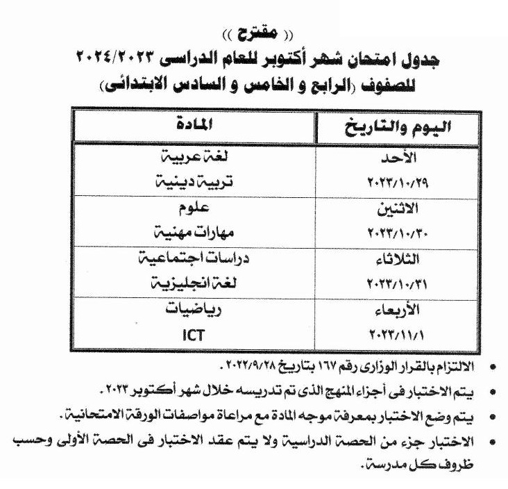امتحانات شهر أكتوبر امتحانات شهر أكتوبر
