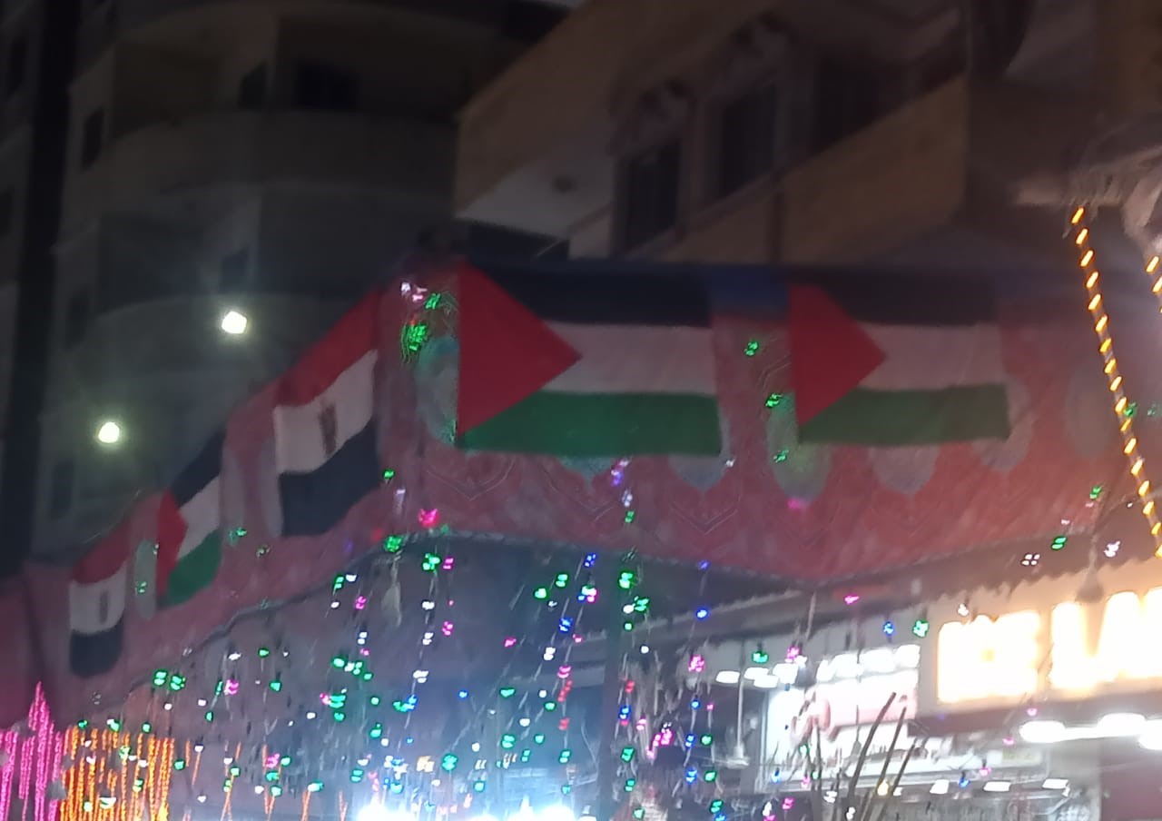 العلم المصري بجوار العلم الفلسطيني بمولد الدسوقي