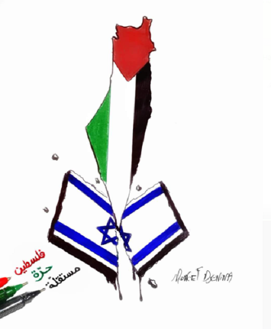 العلم الفلسطينى يقصف العلم الاسرائيلي