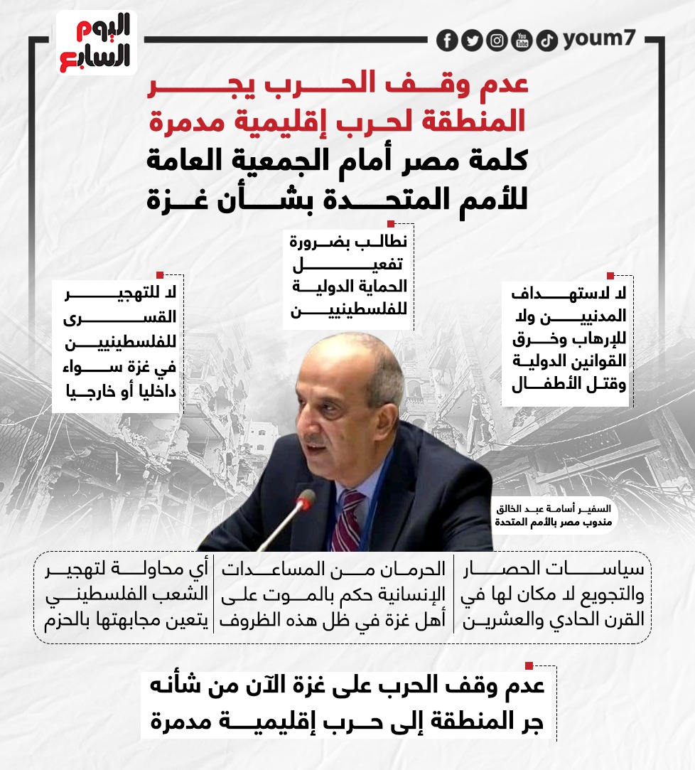 كلمة مصر أمام الجمعية العامة للأمم المتحدة بشأن غزة