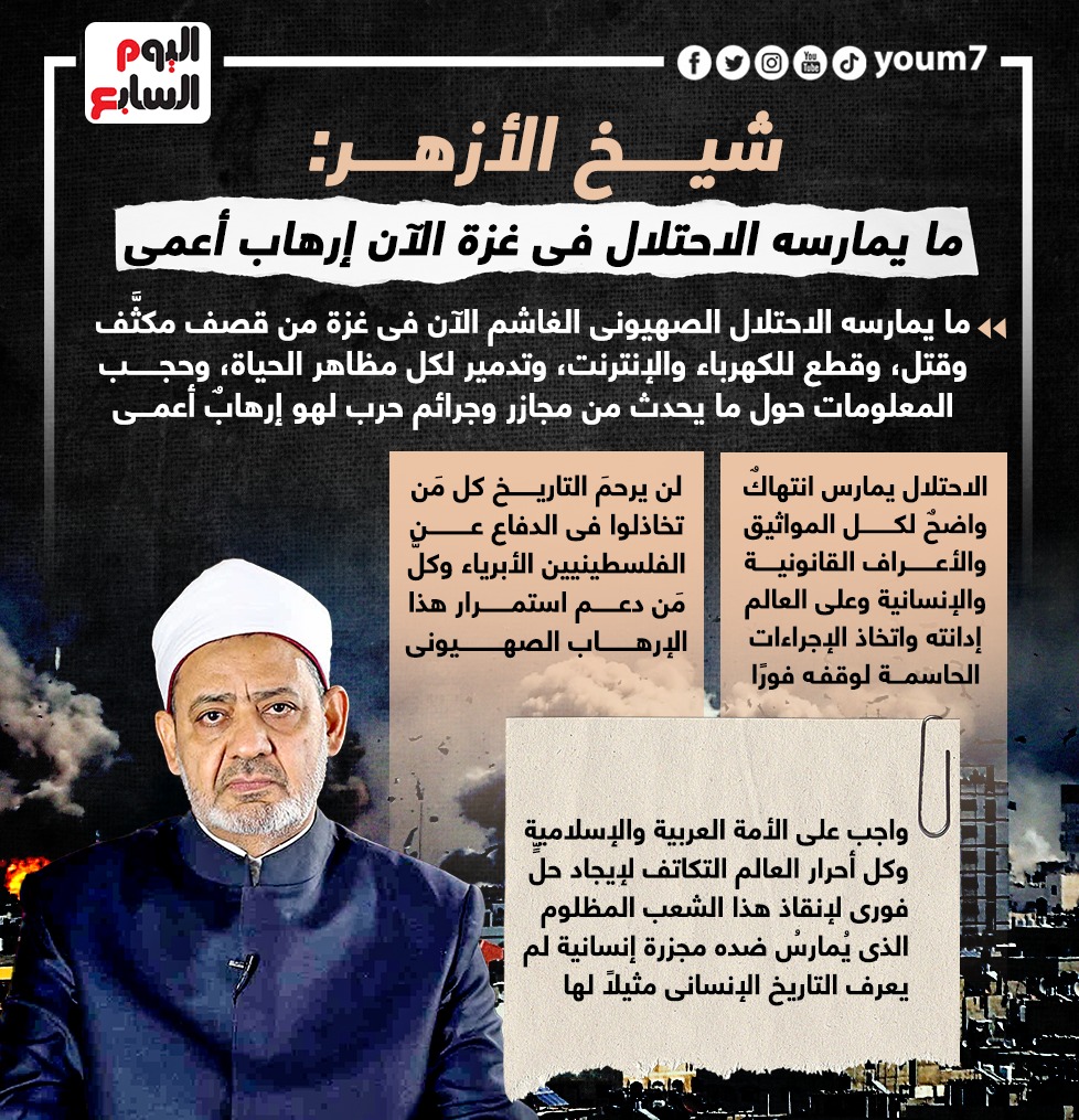 شيخ الأزهر ما يمارسه الاحتلال فى غزة الآن إرهاب أعمى