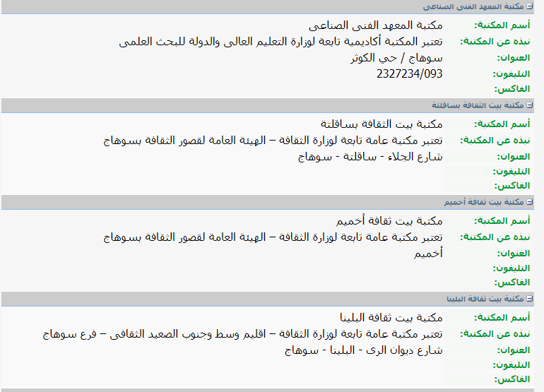 مواقع وعناوين المكتبات العامة بمحافظة سوهاج (2)