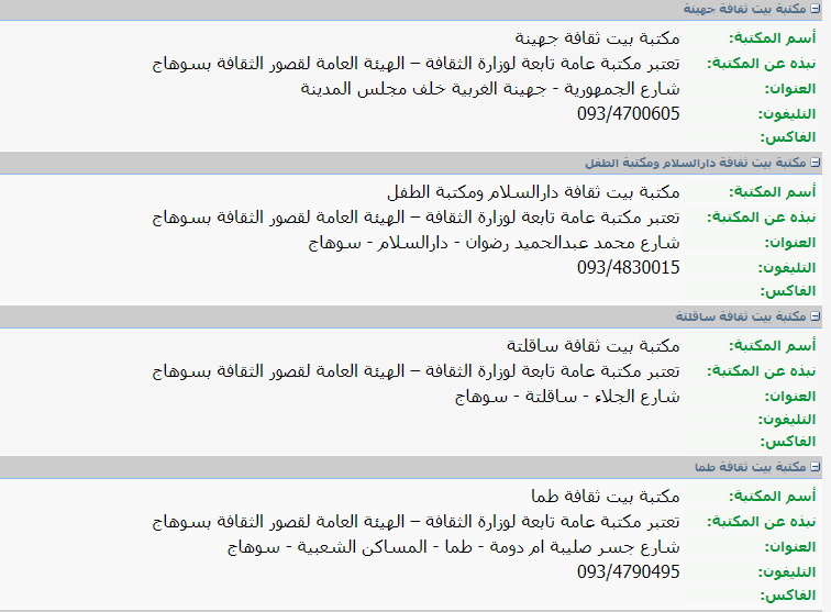 مواقع وعناوين المكتبات العامة بمحافظة سوهاج (4)