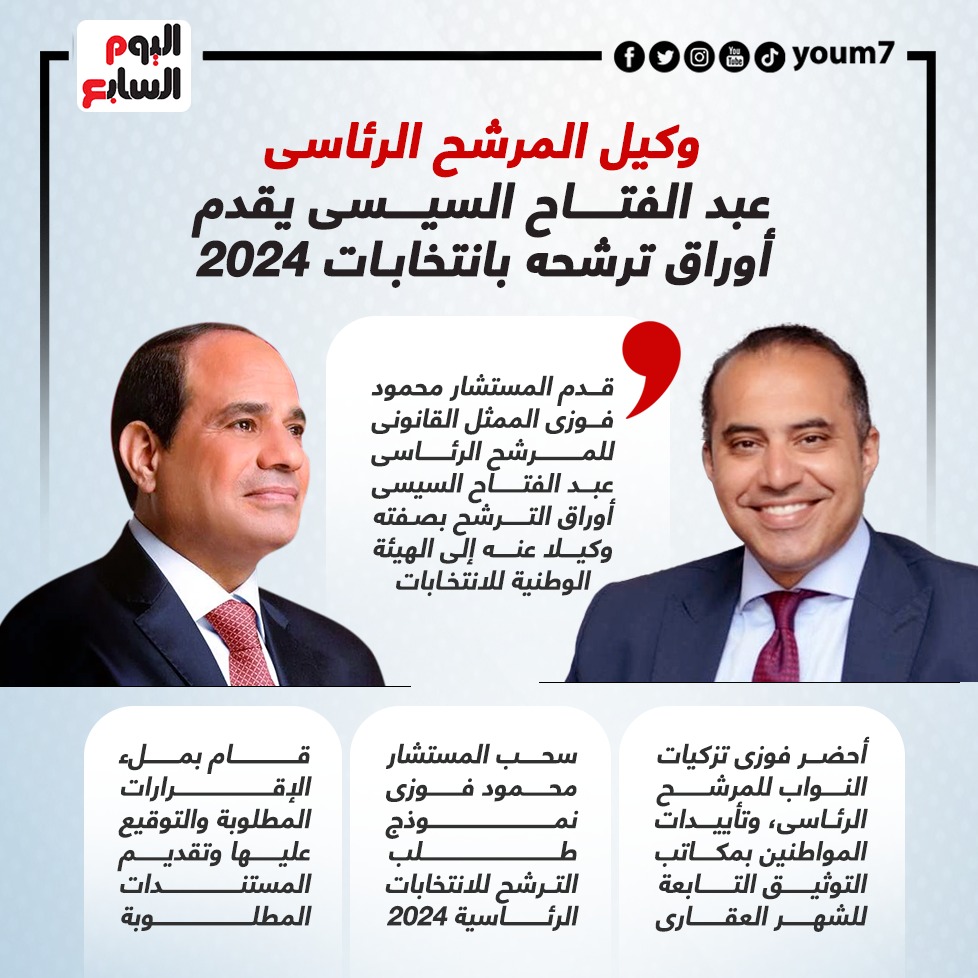 وكيل المرشح الرئاسى عبد الفتاح السيسى يقدم أوراق ترشحه بانتخابات 2024