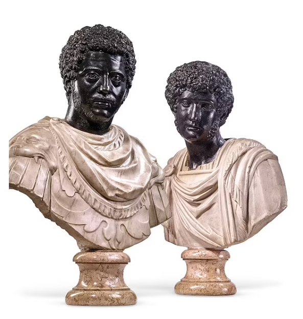 تمثالين نصفيان من الرخام البرونزي للإمبراطورين ماركوس أوريليوس ولوسيوس