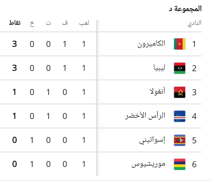 Cameroon group standings for the African World Cup qualifiers