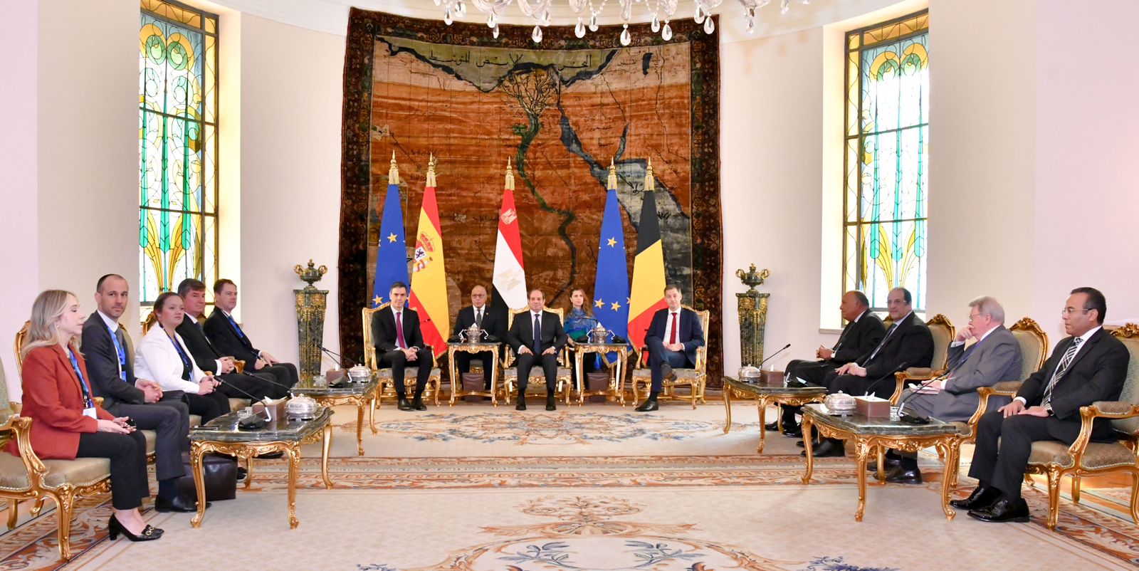 مباحثات الرئيس السيسى مع رئيسي وزراء إسبانيا وبلجيكا بحضور وفدى البلدين