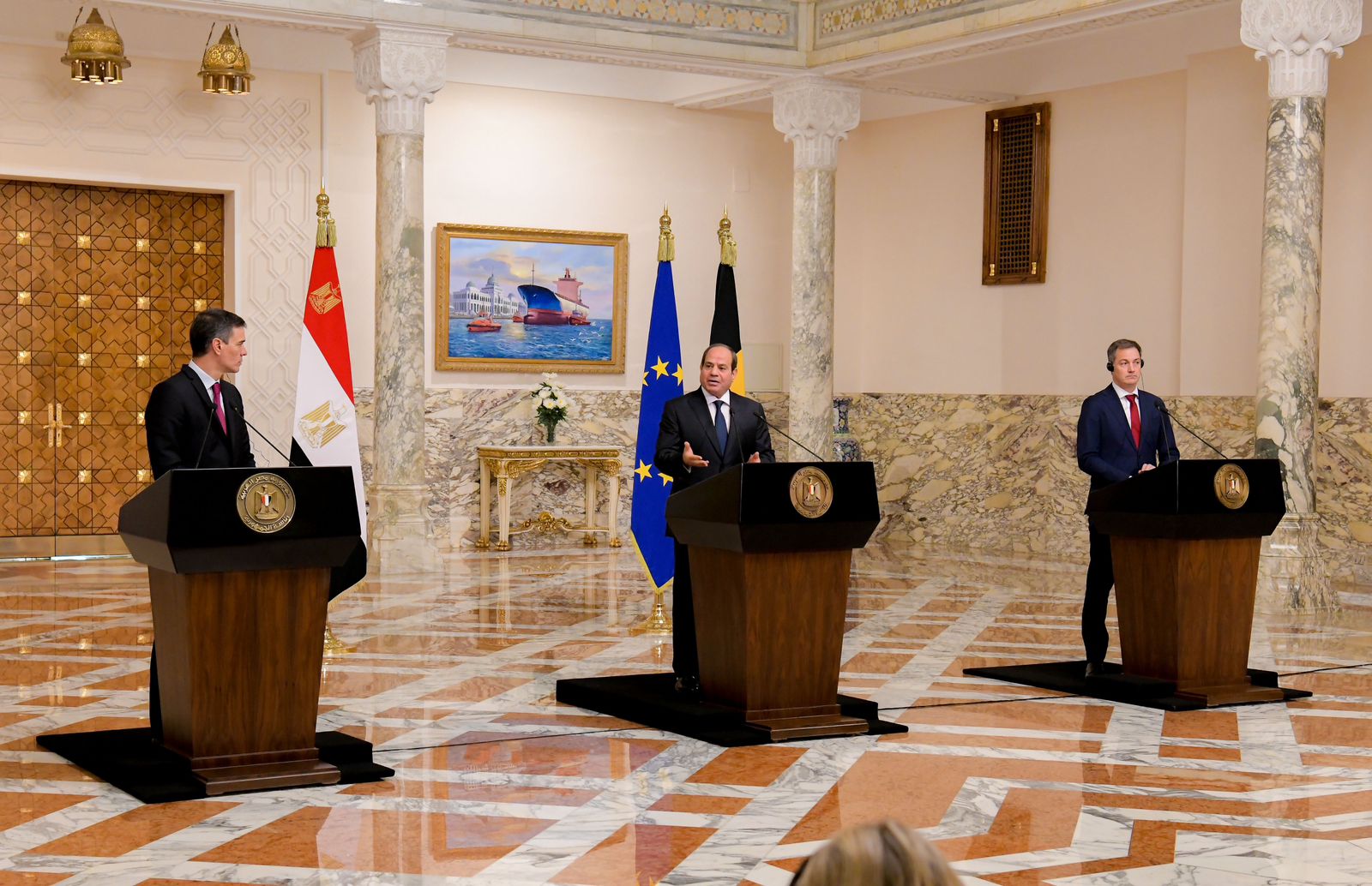 المؤتمر الصحفى للرئيس السيسى مع رئيسي وزراء إسبانيا وبلجيكا