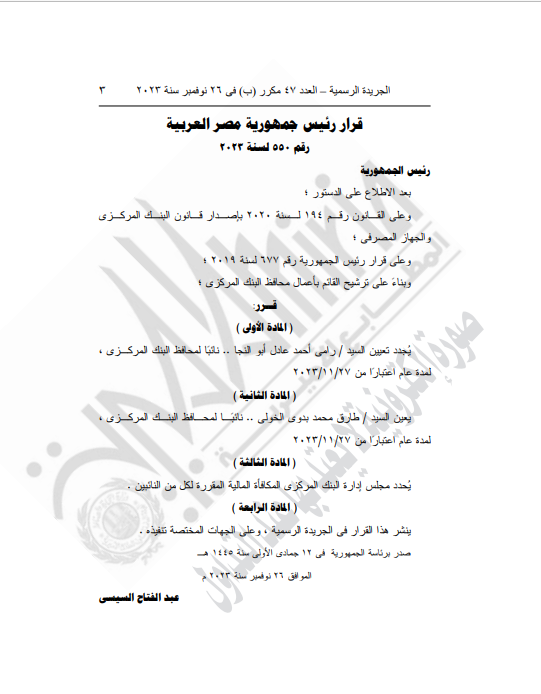 تعيين أبو النجا وبدوى نائبين لمحافظ البنك المركزى (3)