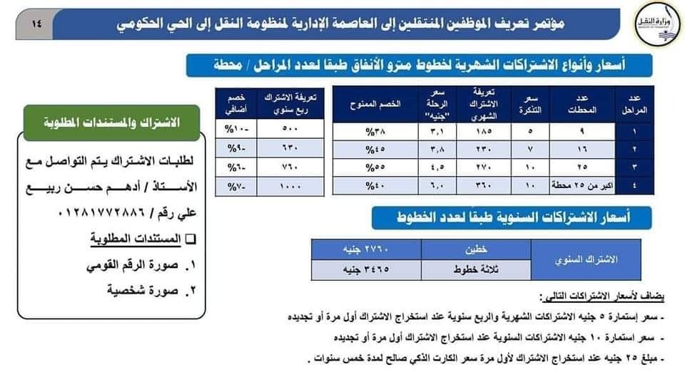 اسعار شتراكات المترو