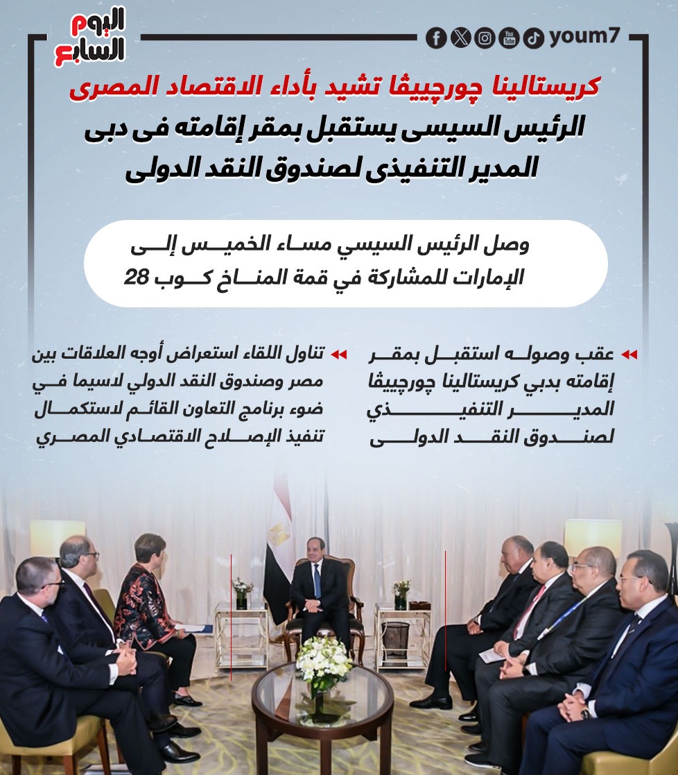 الرئيس السيسى يستقبل بمقر إقامته فى دبى المدير التنفيذى لصندوق النقد الدولى